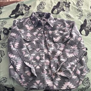 Geometric Patterned in Gray and Pink Shacket